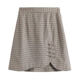 Vintage Artsy Style Mid Length Plaid Skirt