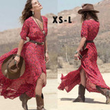 Boho Summer Chiffon Floral Party Beach Printed Long Maxi Dress