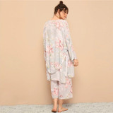 Floral Print Cami Pajama Set With Robe Casual Sleepwear