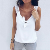 V-Neck Lace Elegant Sleeveless Summer Vest Loose Tank Top