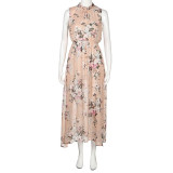 Fashion Boho Floral Print Chiffon Backless dress