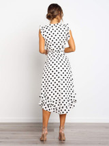 Elegant Polka Dot Ruffles Sleeve V-Neck Sexy High Waist Sashes Maxi Dresses