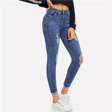 Blue Roll Up Ripped Skinny Jeans