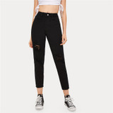 Black Ripped High Waist Crop Jeans