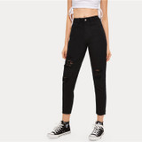 Black Ripped High Waist Crop Jeans