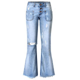 High Waist Women Flare Jeans Bell Bottom Ripped Jeans