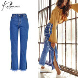 High Waist Women Flare Jeans Bell Bottom Ripped Jeans