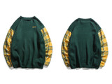 Fashion Round Neck Plaid Patchwork Knitted Casual Male Sweater