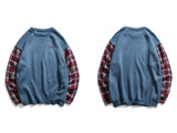 Fashion Round Neck Plaid Patchwork Knitted Casual Male Sweater
