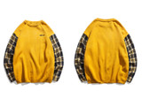 Fashion Round Neck Plaid Patchwork Knitted Casual Male Sweater