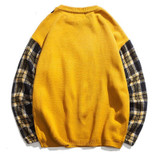 Fashion Round Neck Plaid Patchwork Knitted Casual Male Sweater