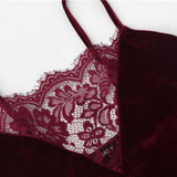 Lace Trim Velvet Cami & Shorts Pajama Set