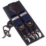 Fashion Leather 6 clips Men's Suspenders