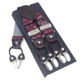 Fashion Leather 6 clips Men's Suspenders