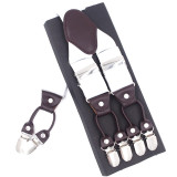 Fashion Leather 6 clips Men's Suspenders