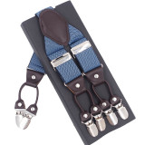 Fashion Leather 6 clips Men's Suspenders