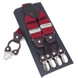 Fashion Leather 6 clips Men's Suspenders