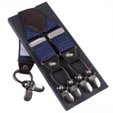 Fashion Leather 6 clips Men's Suspenders