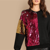 Multicolor Sequin Contrast Round Neck Women Sweatshirts