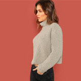 Grey Preppy Mock-Neck Teddy Pullover Women Sweatshirts Grey Preppy Mock-Neck Teddy Pullover Women Sweatshirts
