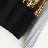 Multicolor Contrast Cut and Sew Sequin Women Sweatshirts