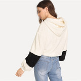 White Preppy Crop Teddy Hoodie Women Sweatshirts