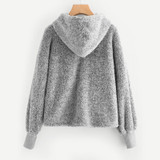 Grey Fluffy Hoodie Faux Fur Women Sweatshirts