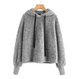 Grey Fluffy Hoodie Faux Fur Women Sweatshirts