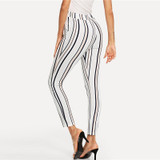 White Vertical Striped Skinny Workwear Women Pants