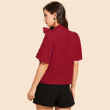 Burgundy Vintage Tie Neck Flutter Sleeve Blouse