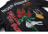 Denim Black Rose Embroidery Denim Jacket