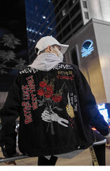 Denim Black Rose Embroidery Denim Jacket