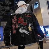 Denim Black Rose Embroidery Denim Jacket