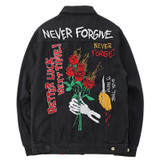 Denim Black Rose Embroidery Denim Jacket