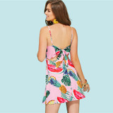 Multicolor Backless Tropical Printed Summer Bohemian (Boho) Dress