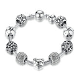 Silver Charm Bracelet & Bangle with Love and Flower Crystals Silver Charm Bracelet & Bangle with Love and Flower Crystals