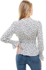 Ditsy Floral Smock Hem Sleeve Neck Blouse