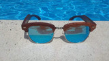 Real Sandalwood Sunglasses, Ice Blue Polarized Lenses, Handcrafted
