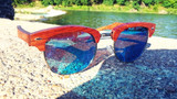 Real Sandalwood Sunglasses, Ice Blue Polarized Lenses, Handcrafted
