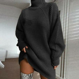 Turtleneck Long Sleeve Sweater Dress Women Autumn Winter Loose Tunic