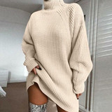 Turtleneck Long Sleeve Sweater Dress Women Autumn Winter Loose Tunic