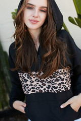 Leopard Print Front Zipper Up Hoodie Sweater