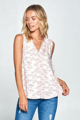Print V-neck Sleeveless Top