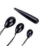 Drilled Black Obsidian Yoni Egg Set, 3 Pieces