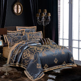 Gold Luxury Silk Satin Jacquard Duvet Cover 4 piece Bedding Set