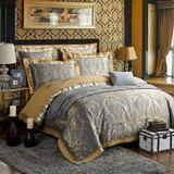 Gold Luxury Silk Satin Jacquard Duvet Cover 4 piece Bedding Set