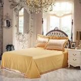 Gold Luxury Silk Satin Jacquard Duvet Cover 4 piece Bedding Set