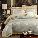 Gold Luxury Silk Satin Jacquard Duvet Cover 4 piece Bedding Set