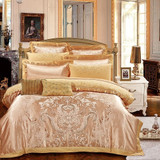 Gold Luxury Silk Satin Jacquard Duvet Cover 4 piece Bedding Set