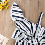 Striped One Shoulder Ruffle Romper Jumpsuit for Baby Girls